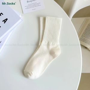 Tất cổ cao nữ Mr.Socks sọc gân  vớ nữ cổ cao trơn màu chất vải dày dặn thoáng khí hút ẩm khử mùi - OAS-1701-1DOI