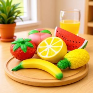 GTRBFDS Strawberry Banana Peach Stress Ball Jumbo Non-Toxic Anti-Anxiety Fidget Toy Fun Banana Peach Scent Squishy Slow Rising Toy Adults Kids