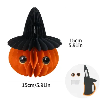 Halloween Paper Honeycomb Ball Pumpkin Black Cat Shaped Hanging Ornament Halloween Party Home Wall Desk Accessory Decoration