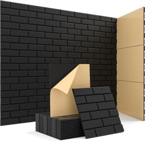 HOL COD 12Pack X Brick and Triangle pattern Acoustic Panels Sound Proof Padding Bevled Edge Polyester Fiber Panels High Density Acoustic Treatment Wall Decoration for Home Office Studio 12"X 12"X 0.35"inch