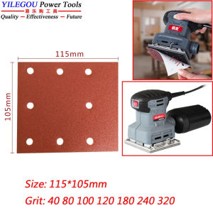 20 แผ่นกระดาษทรายสี่เหลี่ยมขนาด 115 x 105 มม. กระดาษทรายฟล็อคกิ้ง 115 มม. 8 รู สำหรับขัดไม้และโลหะเบา ป80--320. แพ็คผสม