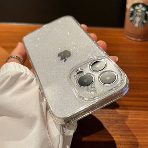 CrashStar Shiny Glitter Soft Clear Anti-fall Phone Case For iPhone 17 16 15 14 Pro Max Plus 17 Air 16e 13 12 11 Pro Max Mini X XR XS Max Transparent Silicone Phone Cover Fashion Phone Casing Shell With Full Cover Camera Protection