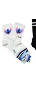 [Bundle of 3] Cute Korean Graphic Character Lilo & Stitch Disney Mickey Stripe Black White Blue Long Midcut Socks For Bulky Shoes