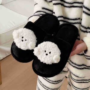 WY-XIXITIAO ลูกสุนัข Bichon น่ารักสองชั้นรองเท้าแตะผ้าฝ้ายในร่มฤดูใบไม้ร่วงฤดูหนาวสไตล์ใหม่สำหรับรองเท้าแตะขนปุยนักเรียนทุกเพศ