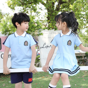 Rolanko Primary School Students British College Style School Uniform 2Pcs Boys Top+ Shorts /Girls Dress Set Kindergarten Graduation Photo Chorus Class Performance Uniform Summer Clothing