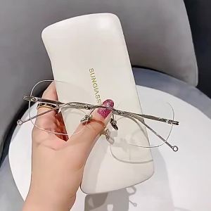 Kính Cận Thời Trang Hàn Quốc Không Khung Chống Ánh Sáng Xanh Gọng Mảnh Retro Vintage Cho Nam Nữ Kính Mắt Cận