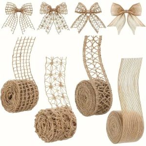 FLYING Solid Color Jute Burlap Ribbon Woven Texture Natural Rustic Ribbon Spool Rustic Brown Color Burlap Fabric Ribbon for Home Wedding Decoration