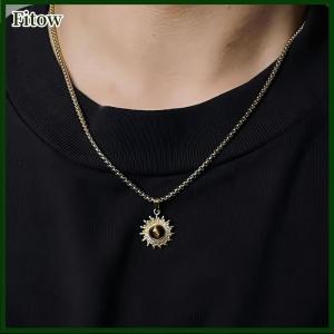 Fitow Simple Stainless Steel Chain Necklace Hip Hop Geometric Sunflower Pendant Choker Men Jewelry