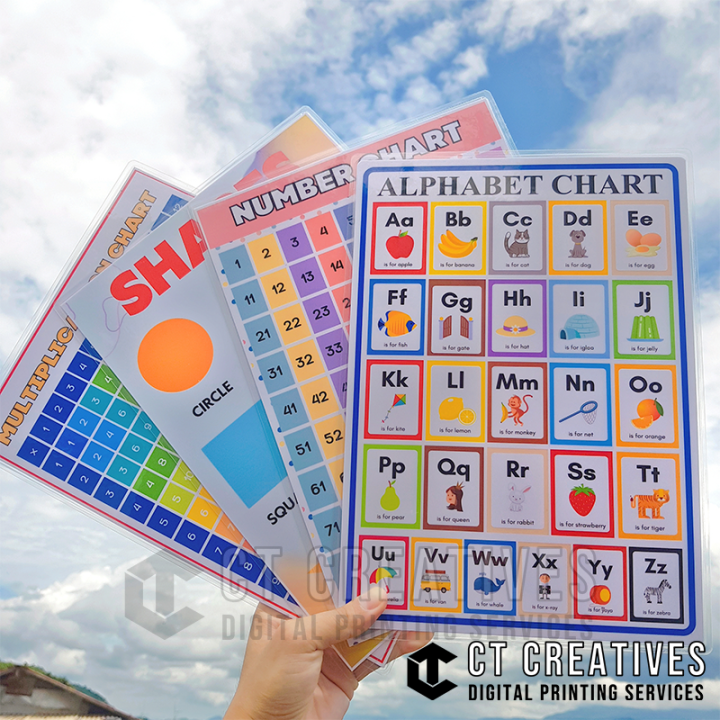 Alphabet, Shapes, Numbers Learning Chart Laminated A4 Size