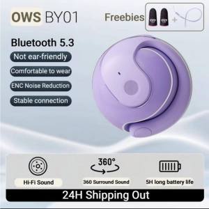 BY01 Wireless Bluetooth Earphone Ear-hanging Type Noise Reduction Touch Control Spherical OWS Earphone