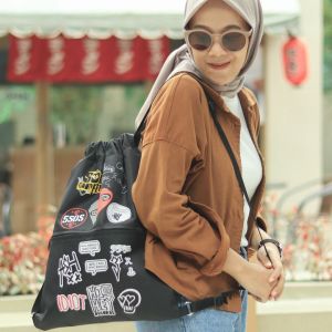 (Bisa COD) Tas Serut / Stringbag / Drawstring / Gym Sack Tas Olahraga Anti Air Waterproof Pria Motif SOS