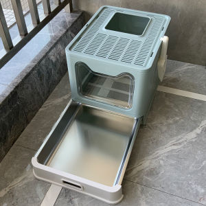 [Heavy Duty] Metal Bottom Cat Litter Box Drawer Style Top Exit Anti-Splashing Easy to Scoop for Big Cats
