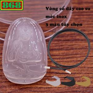 Mặt dây chuyền Phật A di đà mã não trắng 2.2 x 3.6cm 2.9 x 4.5cm kèm vòng cổ dây cao su đen + móc inox Phật bản mệnh