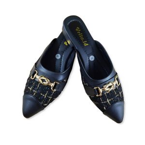 Sepatu Mule Wanita Hak Rendah Slip On Formal Kasual