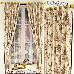Gorden jendela panjang motif bunga sakura depan belakang blackout import premium