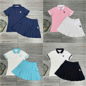 Bộ tập pickleball áo polo PL chân váy xoè xếp ly bộ tập thể thao đồ tập gym chất thun cao cấp