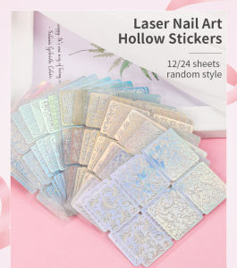 Nail Vinyl Stencils: Hollow Nail Art Decoration Stickers Set DIY Nail Design Manicure Stickers Tips Decals Accessory12/24 Sheets