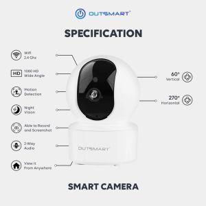 Outsmart® WiFi Smart Security Camera – 5MP Full HD 1080P with Motion Detection & Tracking