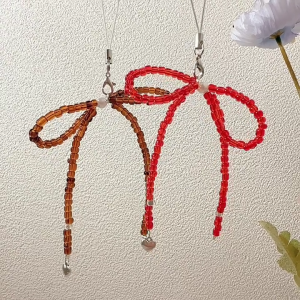 Colorful Glass Bead Bowknot Key Ornament Handmade Phone Charm Glass Bead Bag Charm Glass Material Suitable for Phone Bag