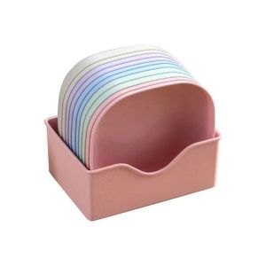 10pcs Square Dinner Plates with 1 Holder Snacks Dessert Plastic Candy Cookie Portable Storage Tray