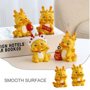 PUDE 2024 Dragon Year Micro Landscape Ornaments Miniature Office Desk Accessories Golden Dragon Figurine Year Gift Chinese Style Mini Resin Craft Home