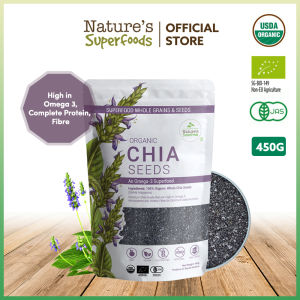 Natures Superfoods Organic Chia Seeds 450g - Certified USDA EU | Omega 3 6 9 | Complete Protein | Dietary Fiber