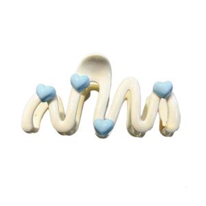Sweet Cute Irregular Shark Hair Clip for Women Blue Heart Waved Shaped Hair Claw Cream Color Elegant Hair Styling Clip