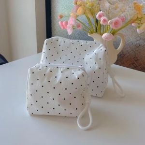 NEXTYOO Large Capacity Black Dot Makeup Bag Zipper Quilting Storage Pouch Portable Sweet Style Toiletry Bag Cosmetic Organizer Pouch