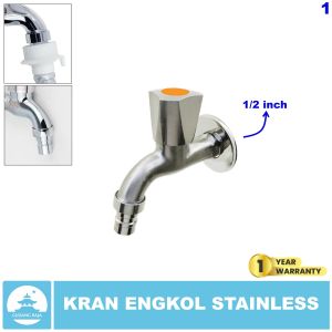 Kran Air Engkol Stainless 1/2 inch Putar Tembok Keran Taman Kamar Mandi Shower Wastafel Mesin Cuci