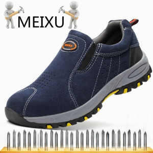 MEIXU Safety Shoes Work Ankle Boots Safety Boots Loafers Suede Anti-smash Puncture Detection Shoes Kevlar Anti-smashing Safety Shoes Steel Toe Steel Non-slip Work Shoes Safety Boots Men Sport Jogger Kasut kerja lelaki kasut keselamatan lelaki