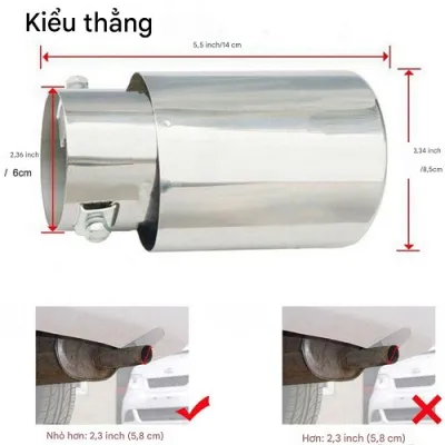 Ống Chụp Đuôi Pô Xe Ô Tô Inox Xả Nhiệt Tiện Dụng Sang Xịn Dáng Cong/ Thẳng Cổ Phù Hợp 5cm