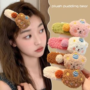 YUANB 1/4pcs Đầy màu sắc Kẹp vịt nhồi bông Phong cách Hàn Quốc Lớn Băng Đô Vải lông hoạt hình Dễ thương Phụ kiện tóc Kẹp tóc gấu vải lông Bé gái
