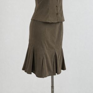 Women 2026 Summer Puff Sleeve Shirt Dress Waist Cinched A-LineDress Two Piece Set