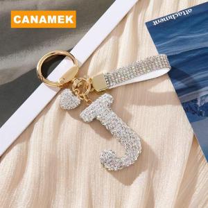 【CANAMEK】 White Initial Keychain Shiny Cute A-Z Letter Key Chain Backpack Car Key Accessories Lanyard Couple Name Letter Pendant Gift