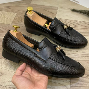 Giày tây nam trẻ trung DAVINCIA dập vân cá sấu đế cao su mềm giầy lười nam da mềm gắn chuông kim loại cao cấp G12