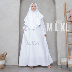 BAJU GAMIS PUTIH M L XL SYARI BUSANA MUSLIM WANITA PENGAJIAN MANASIK PEREMPUAN TERBARU