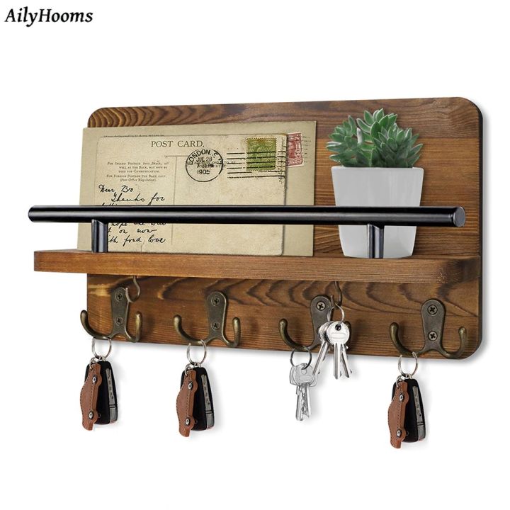 Key Holder Wall Mounted Mail Holder Key Hanging Rack with 10 Hooks Wooden  Decorative Shelf Rustic Ho Lazada PH