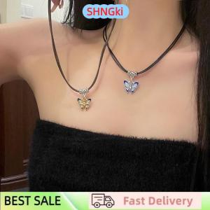 SHNGki Chinese Style Fashion Retro Braided Rope Necklace Butterfly Flower Moon Safety Lock Pendant Necklace For Women Vintage Jewelry