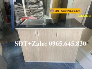 Tủ Bếp Nhựa Đài Loan Cao 81cm Ngang 1m05 Bồn Đơn Màu Xoan Đào Mặt Gạch Đen TB08