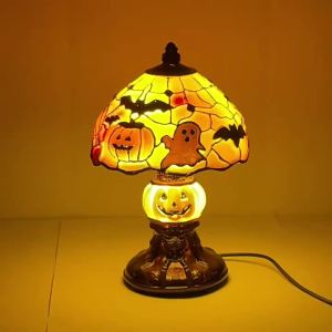 Popular Halloween table lamp statue colorful resin craft luminous decorative piece bat-shaped night light