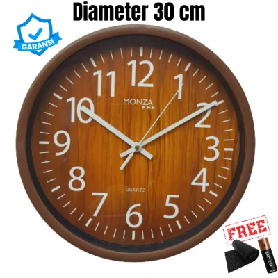 Jam Dinding MONZA M5 Diameter Besar 30cm Minimalis Polos Motif Kayu Vintage Warna Colorful Kartun
