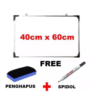 White board Ukuran 40 x 60 CM Papan Tulis Bingkai Aluminium Bahan Tebal Untuk Belajar Sekolah