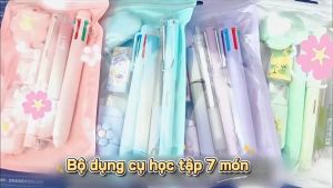 Bộ văn phòng phẩm chất lượng cao bộ 7 món dành cho học sinh bộ quà tặng bộ dụng cụ học tập băng xóa bút dạ quang.