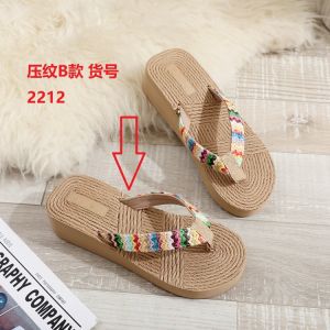 Free Shipping Imitation Straw Woven PP Sandals WomenS Summer Fashion Outdoor Wedge Heel Beach Flip-Flops With Handmade Floral Embellishments