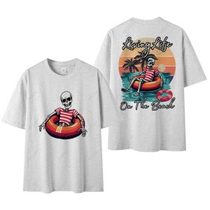 เสื้อสกรีนแฟชั่น On the Beach เสื้อยืดแฟชั่น Oversize Printed T-Shirt สกรีนหน้า-หลัง 68221#
