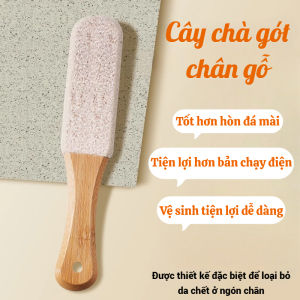 Cây chà gót chân đá bọt tay cầm gỗ tự nhiên – tẩy tế bào chết gót chân có dây treo tiện lợi