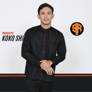 SRSEVEN7 Baju Koko Pria Dewasa Lengan Panjang Kemeja Koko BLACK