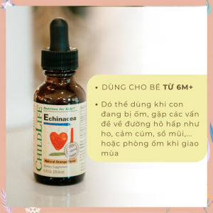 Tăng đề kháng Echinacae Childlife Mỹ (BILL US) - Giúp nâng cao khả năng chống lại các tác nhân gây bệnh theo mùa. Hỗ trợ giảm tình trạng ốm vặt cảm lạnh. Dạng nhỏ giọt dễ uống mùi vị nhẹ phù hợp cho bé nhỏ.