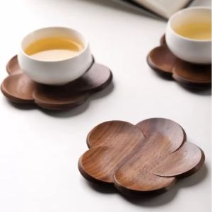 KAWAII BOX Heat Resistant Wood Coaster Black Walnut Anti Scalding Drink Teacup Pad Creative Insulation Placemat Flower Petal Cushion for Coffee Table