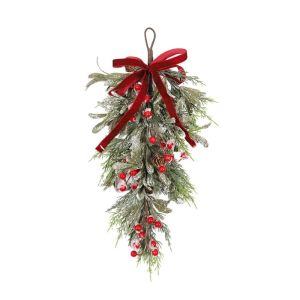 RAFELLA Teardrop Shape Artificial Christmas Wreath Pine Cones Pine s Xmas Garland Decorative Red Berries Home Decoration Indoor Use